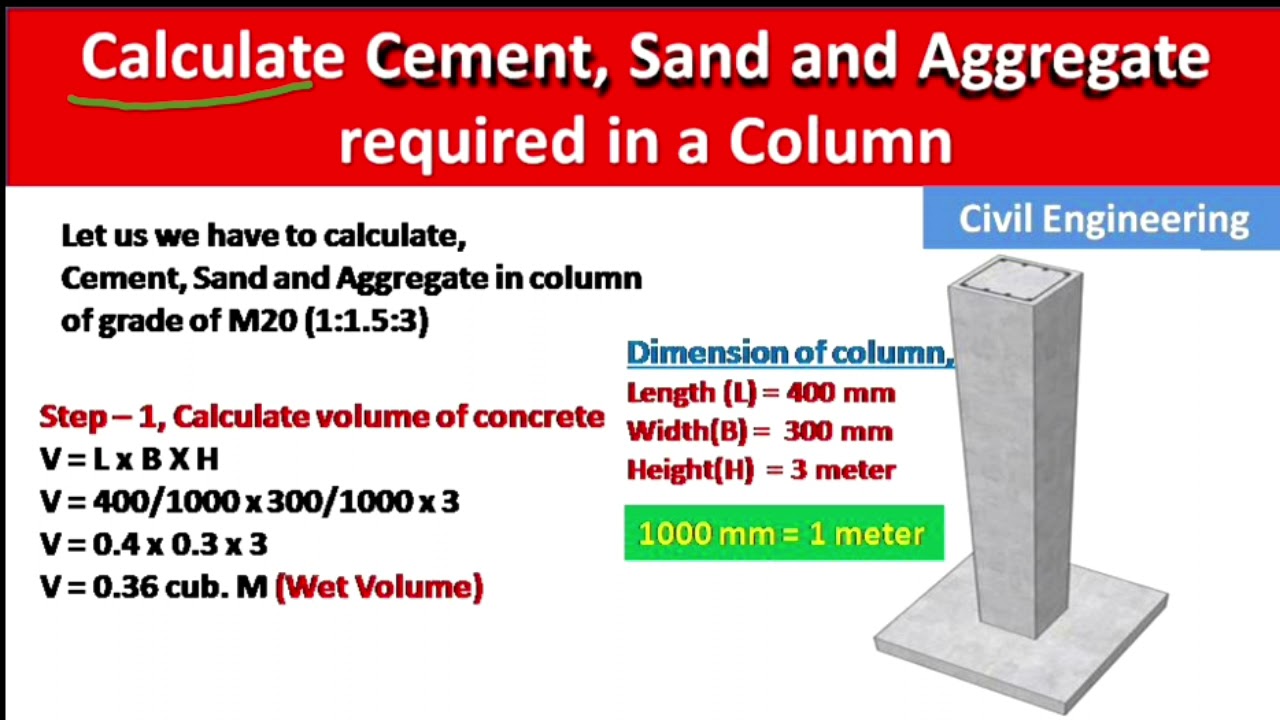 'Video thumbnail for How to calculate Cement, Sand and Aggregate in a Single RCC Column'