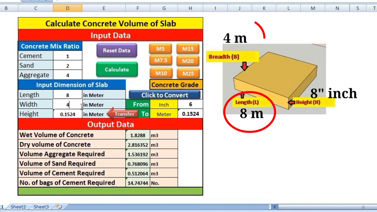 'Video thumbnail for How to calculate concrete materials (Cement, Sand, Aggregate) for slab | Free Excel Sheet Download'