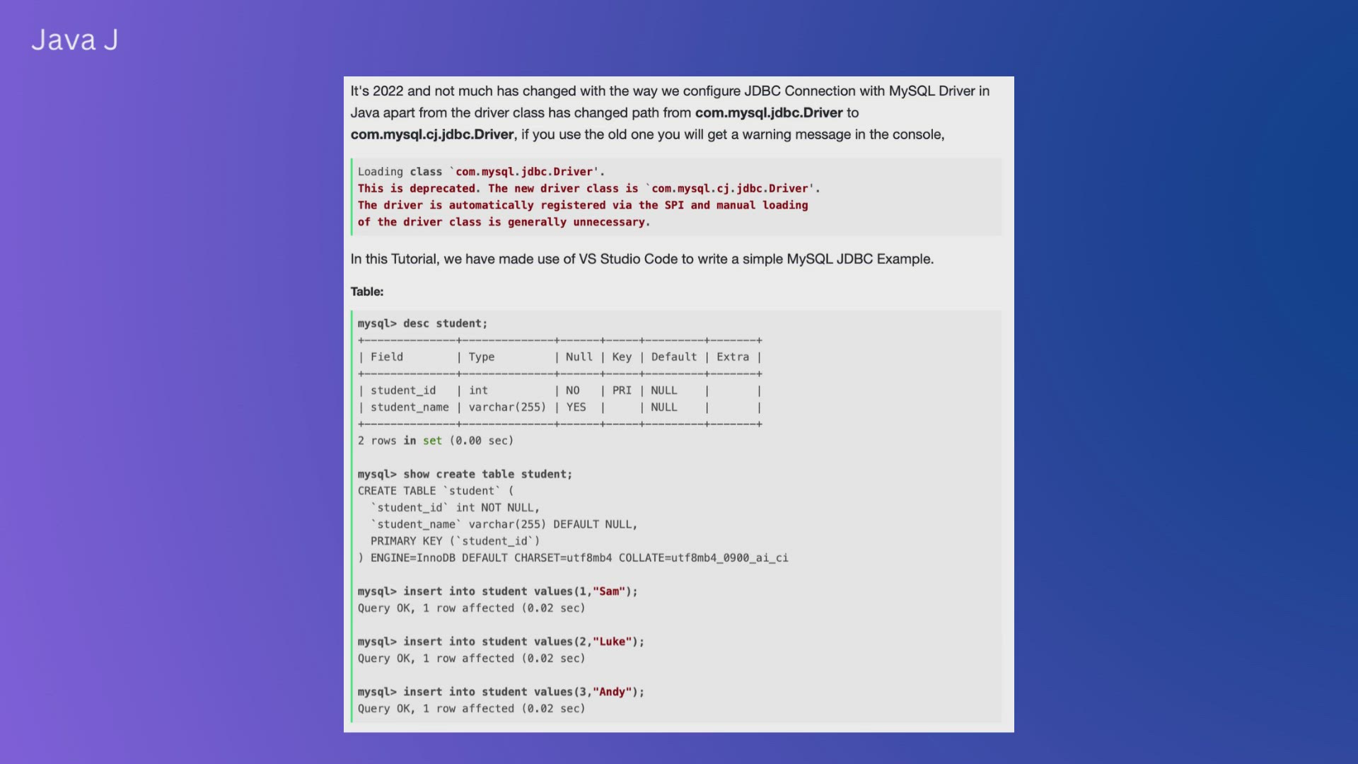 'Video thumbnail for Java JDBC Connection with MySQL Driver in VS Code + Troubleshooting'