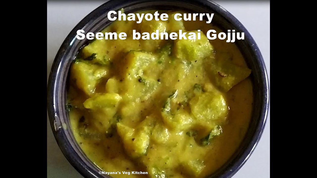 'Video thumbnail for Chayote curry recipe - Seemebadnekayi gojju - Side dish recipe - Chowchow curry - विलायती वांगी'