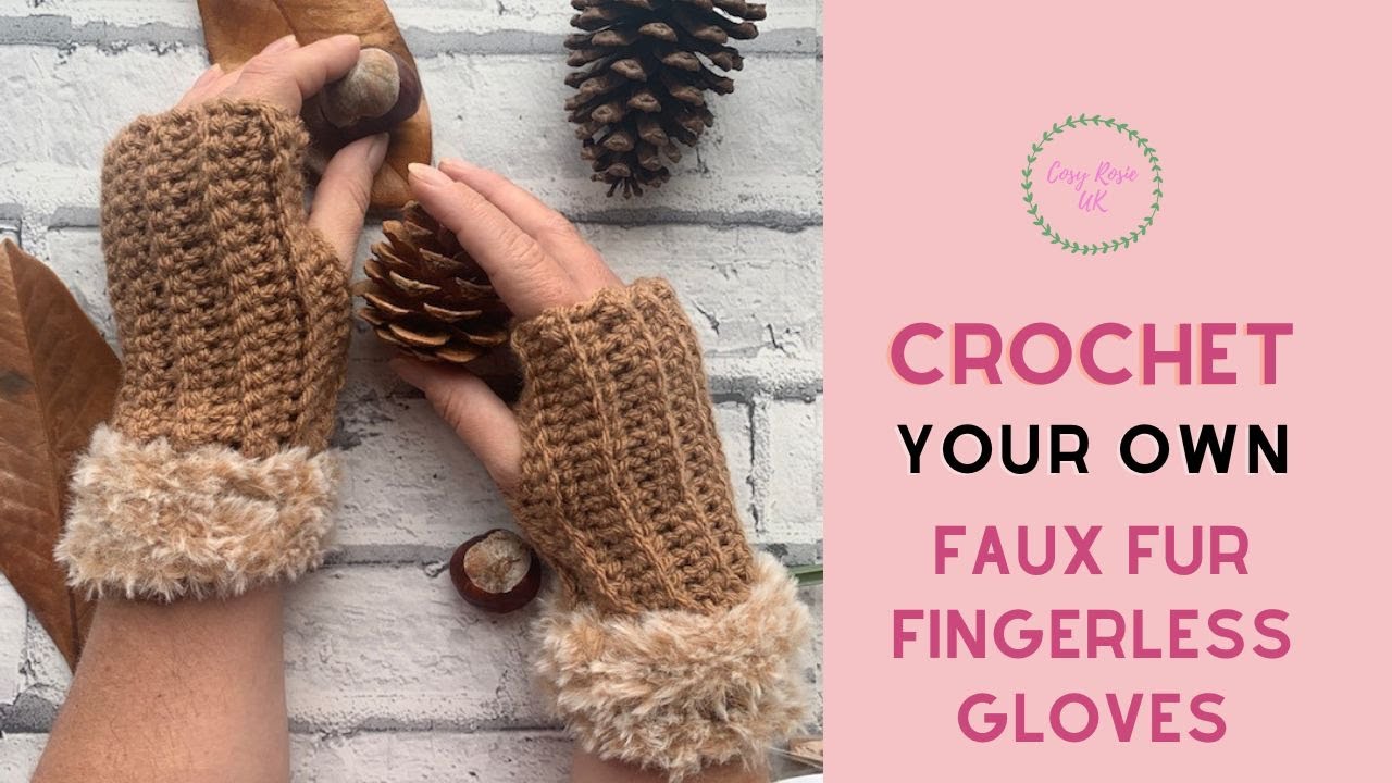 Video thumbnail for Crochet Fingerless Gloves with Faux Fur Yarn