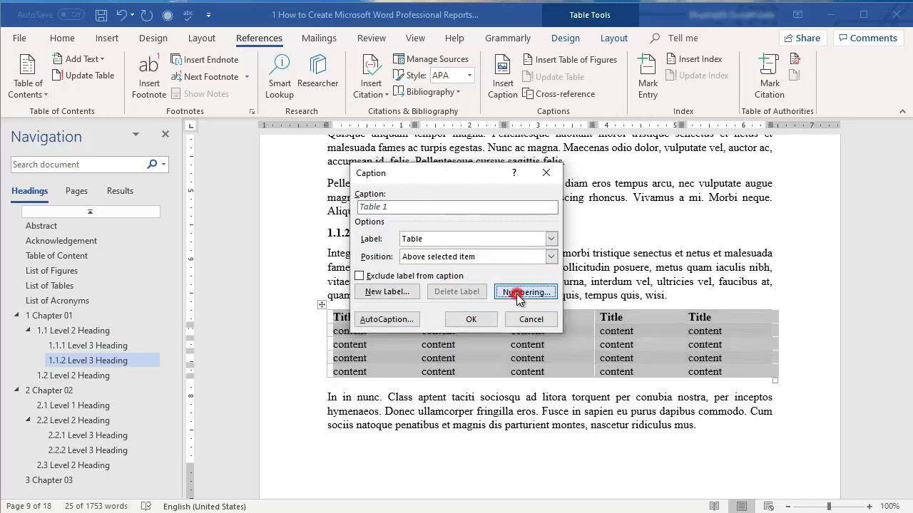 'Video thumbnail for Insert Caption to Tables, Figures, and Equations in Microsoft Word'