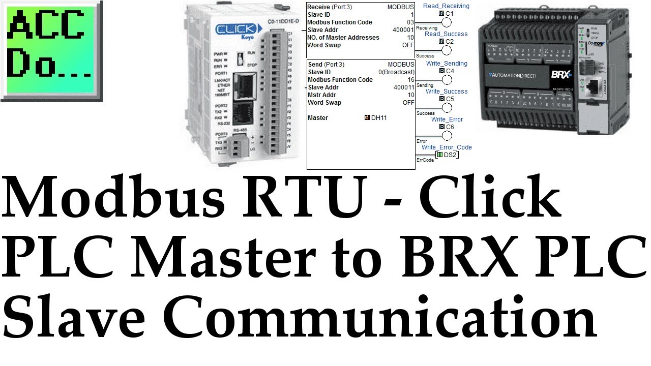'Video thumbnail for Modbus RTU Click PLC Master to BRX Do-More PLC Slave Communication'