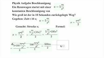 'Video thumbnail for Strecke berechnen mit Beschleunigung und Zeit Physik Aufgabe'