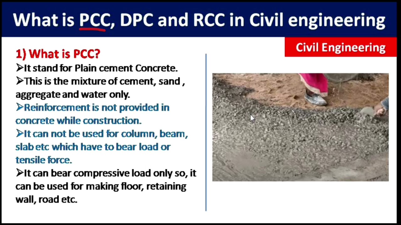 'Video thumbnail for PCC, RCC, DPC and Mortar in civil engineering | full form and Uses'