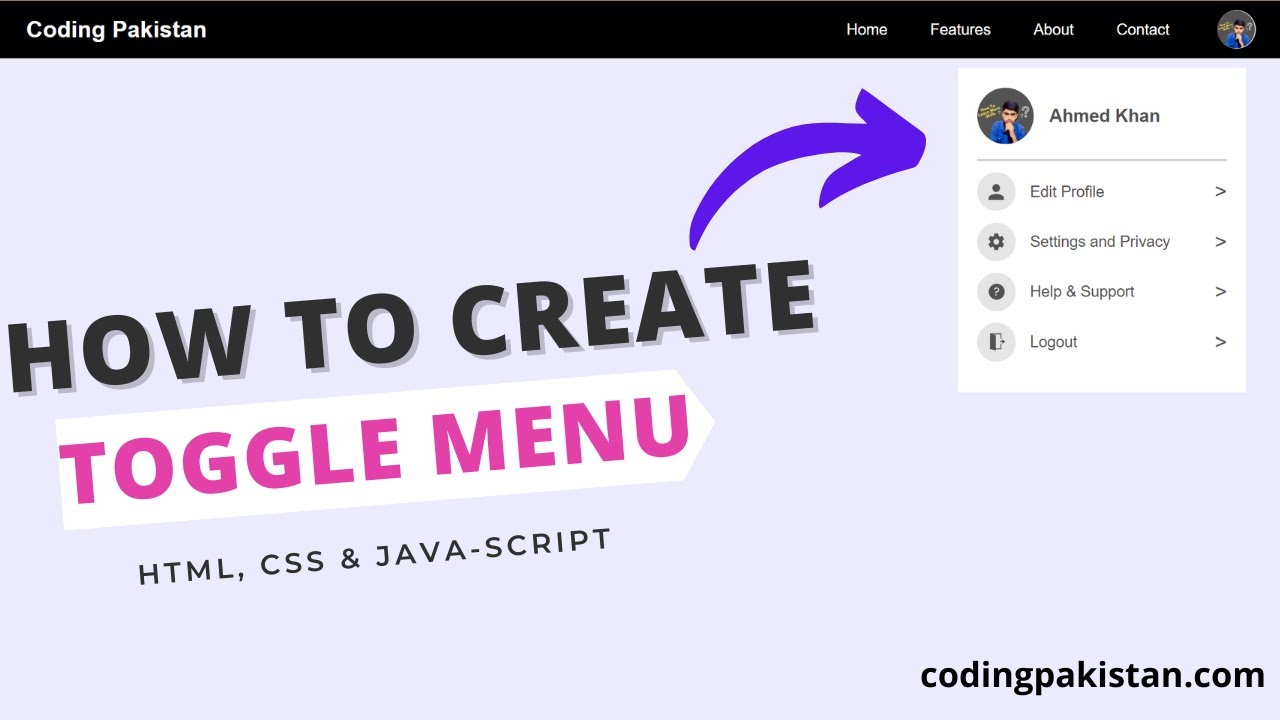'Video thumbnail for How to Create a Drop Down Toggle Menu Using HTML, CSS, and JavaScript - with free source code.'
