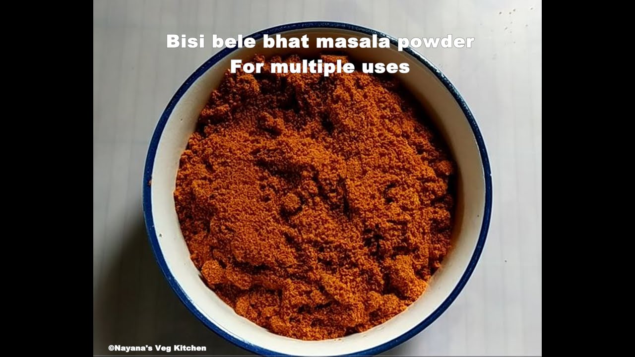 'Video thumbnail for Bisi bele bath masala powder recipe. Karnataka style bisi bele bhat powder. ಬಿಸಿಬೇಳೆ ಬಾತ್ ಪುಡಿ'