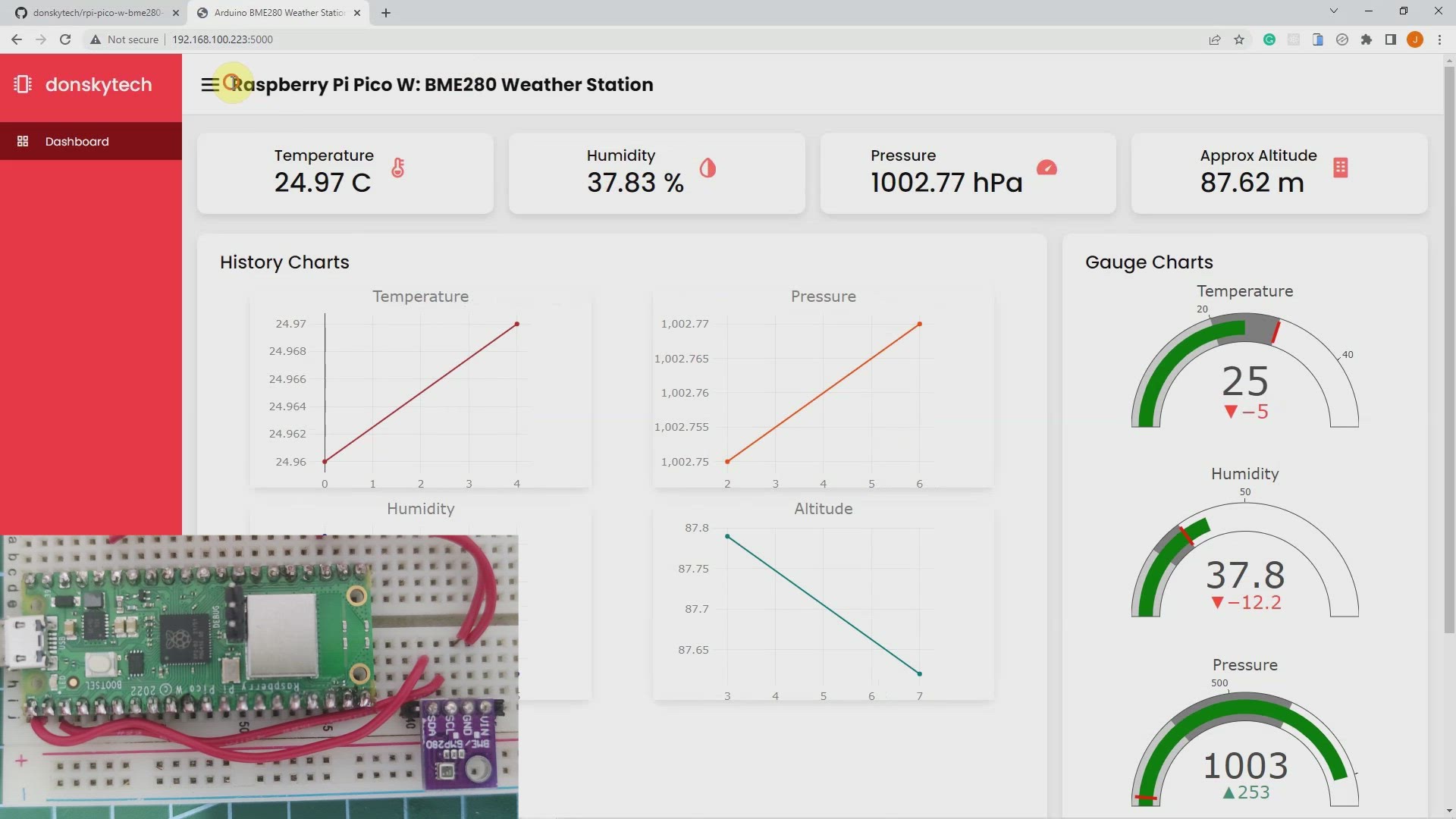 Video thumbnail for Raspberry Pi Pico W -  BME280 Weather Station Dashboard