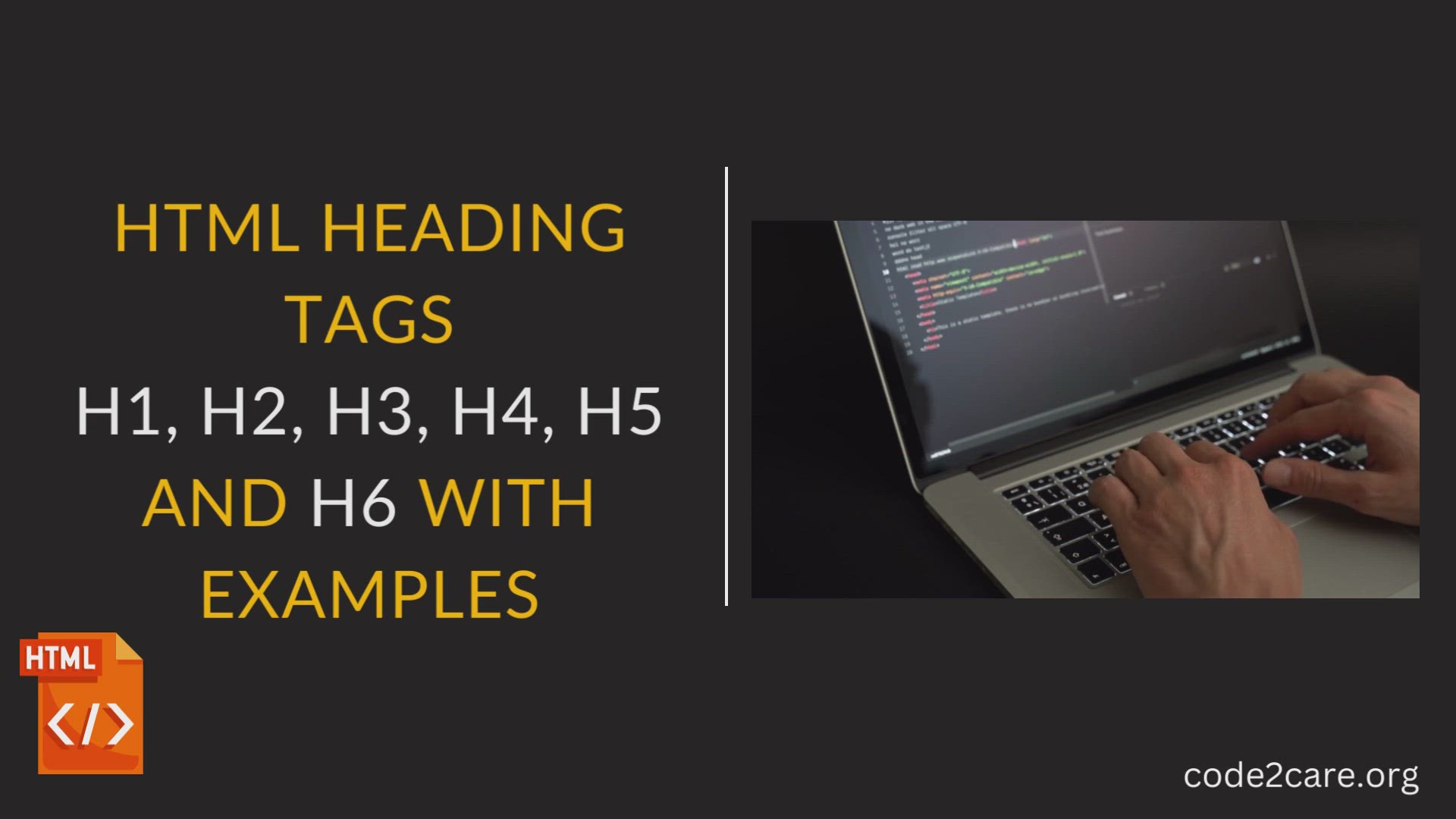 'Video thumbnail for HTML h1, h2, h3, h4, h5, h6 heading tags with example'