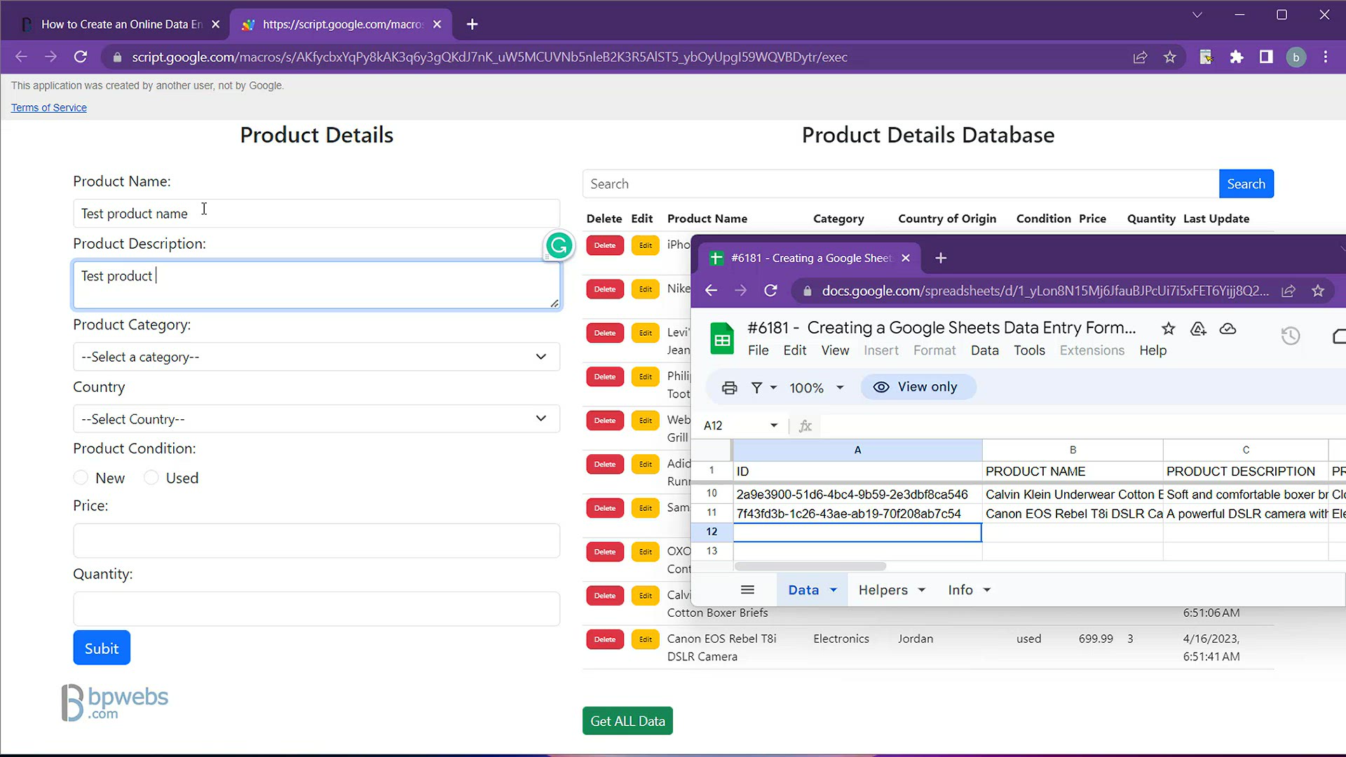 'Video thumbnail for How to Create an Online Data Entry Form that can Perform CRUD Operations on Google Sheets'