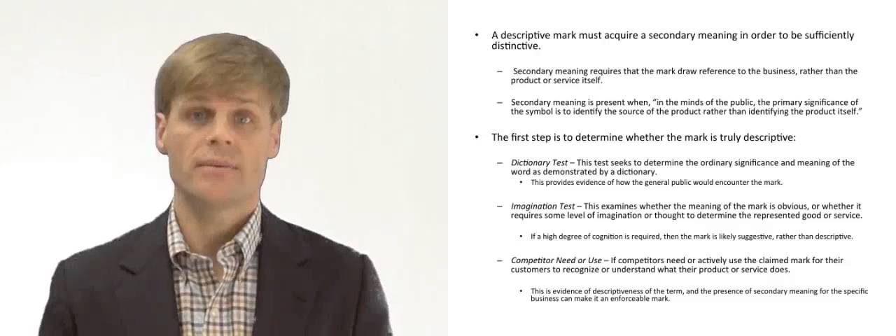 'Video thumbnail for Secondary Meaning for Descriptive Marks'