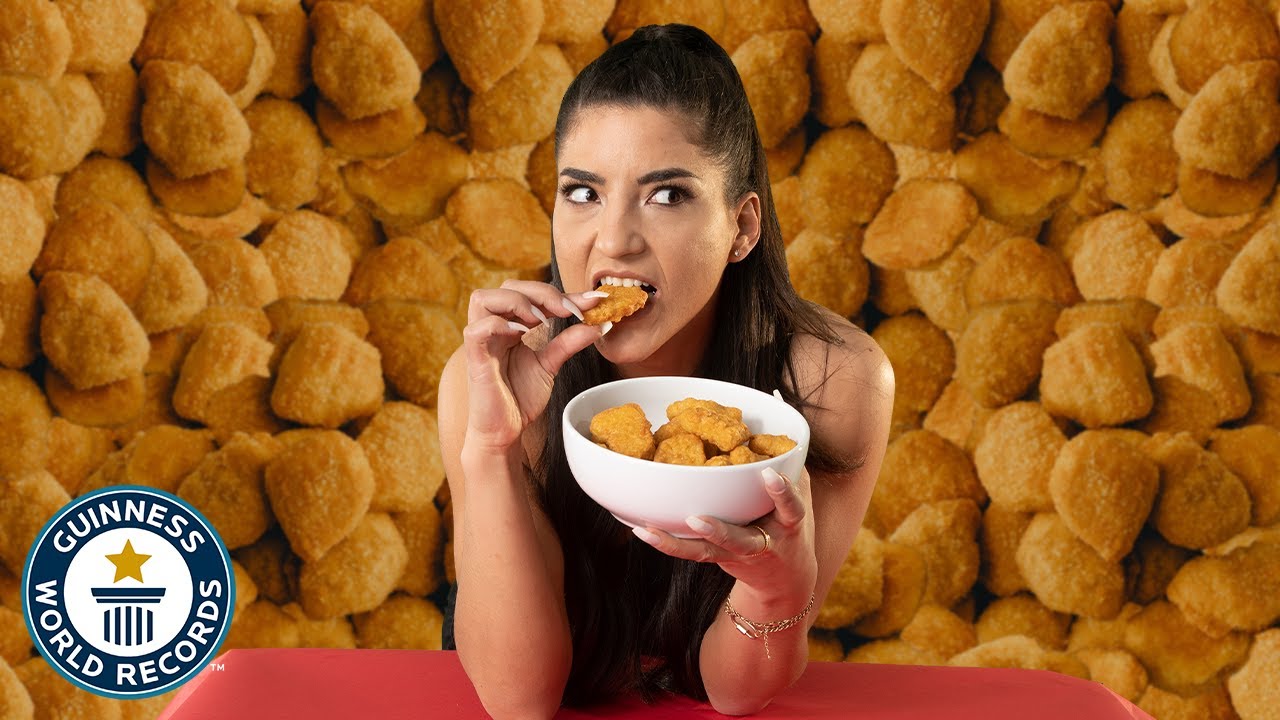 'Video thumbnail for Watch Leah Shutkever eat the most chicken nuggets in one minute'