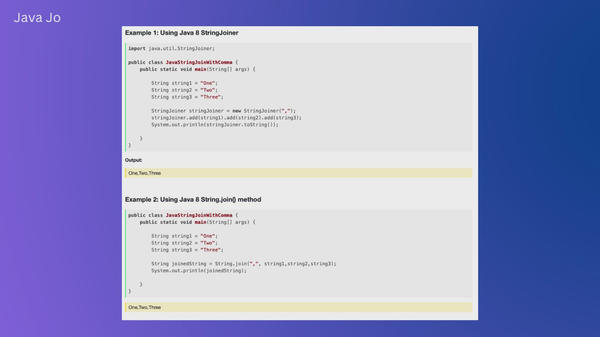 'Video thumbnail for Java Join Strings with Comma Separator '