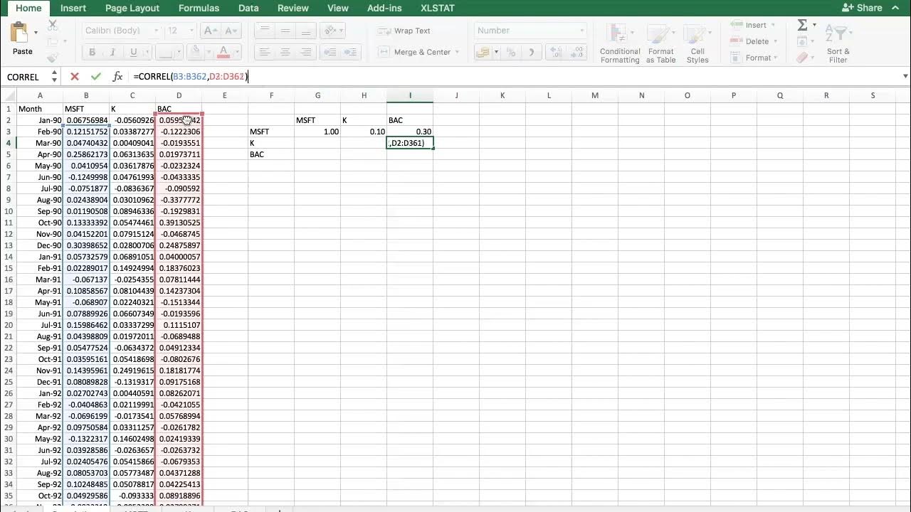 Video thumbnail for Calculating the correlation between two stocks | Analyzing stock returns #5