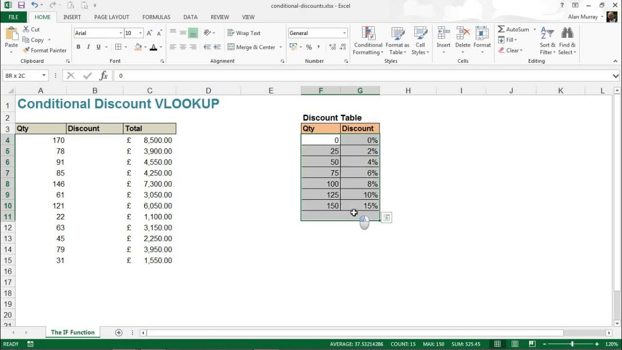 Video thumbnail for Using VLOOKUP for a Conditional Discount Formula