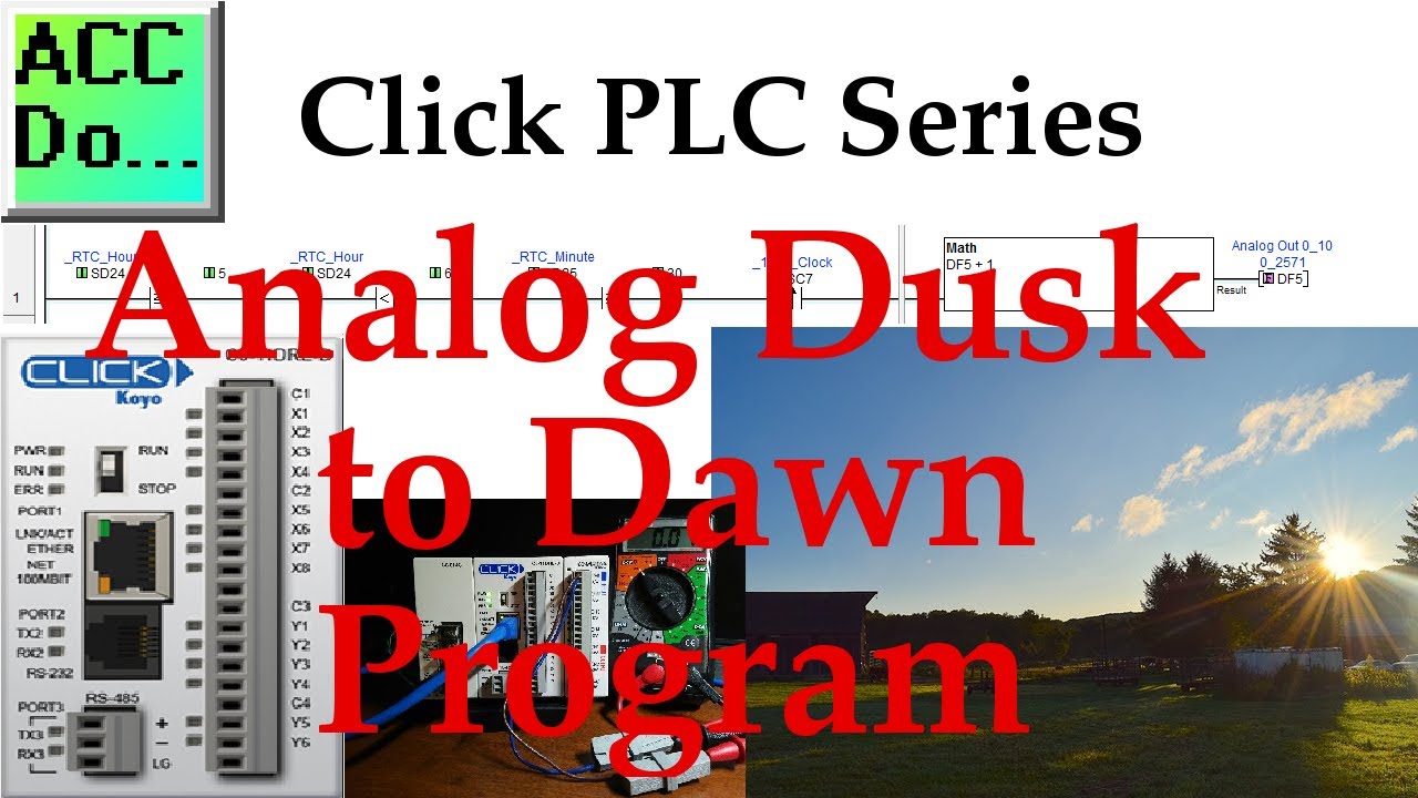 'Video thumbnail for Click PLC Analog Dusk to Dawn Program Example'