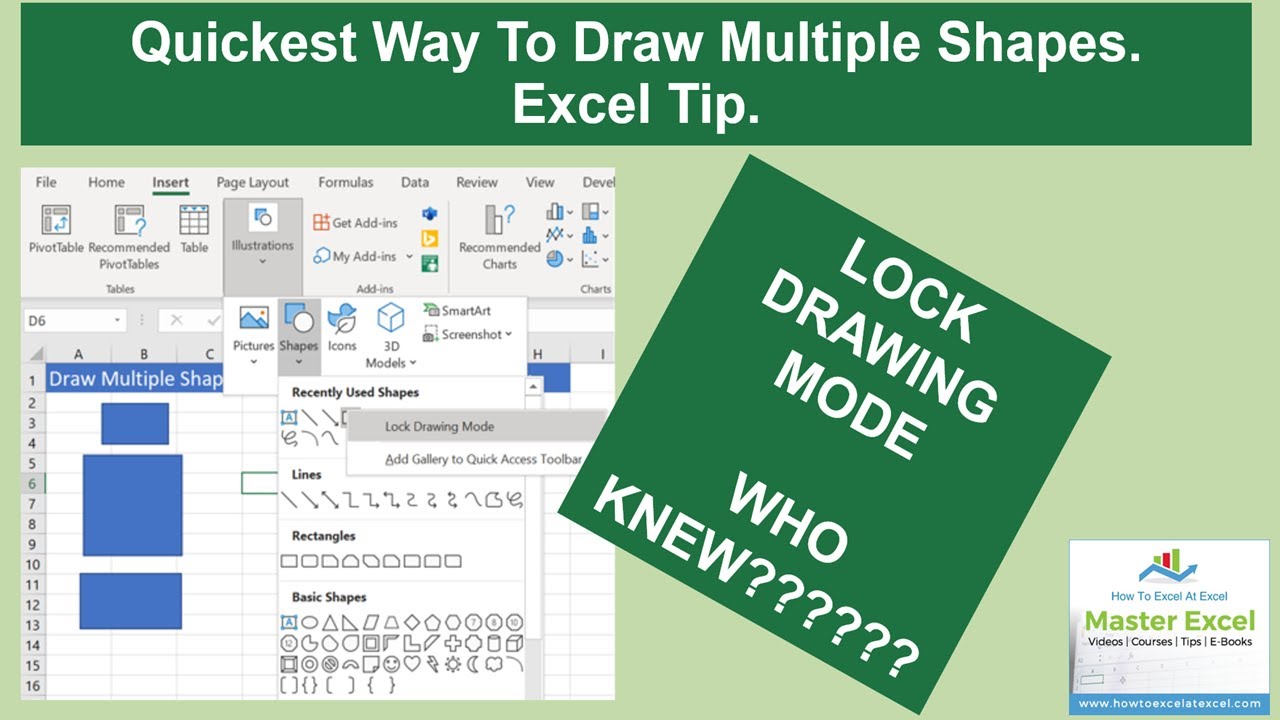 'Video thumbnail for Draw Shapes In Excel Quickly'