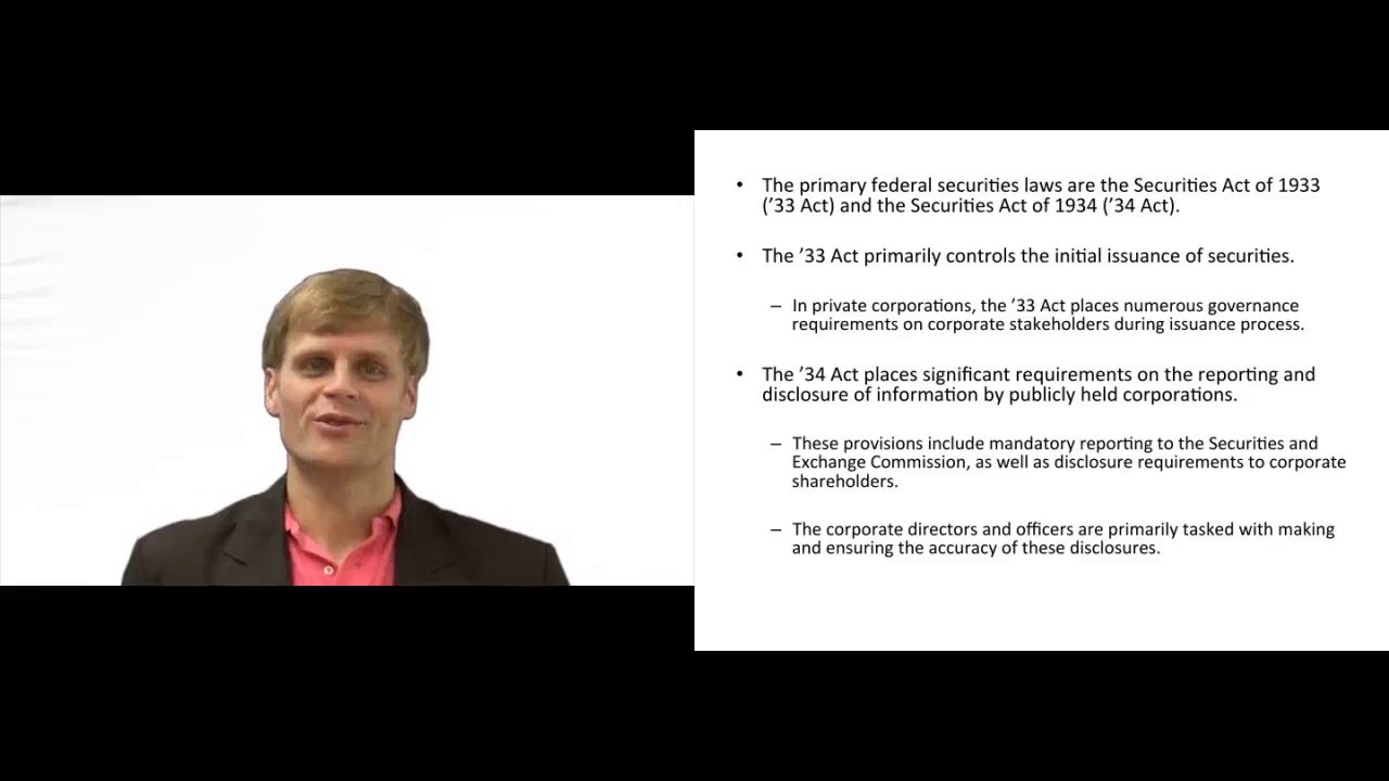 'Video thumbnail for Corporate Governance and Federal Securities Laws - Explained'