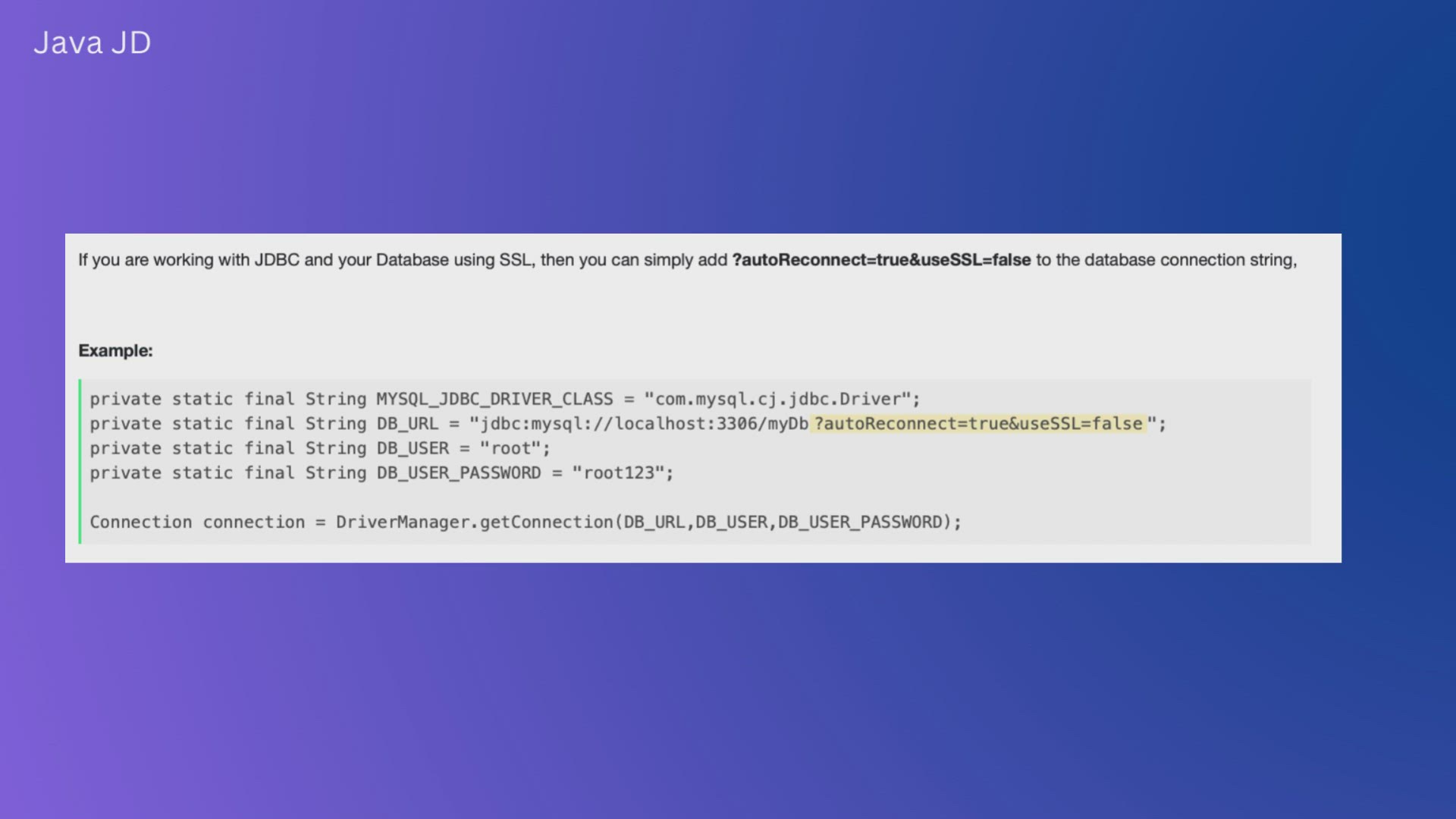 'Video thumbnail for Java JDBC Connection with Database using SSL (https) URL'