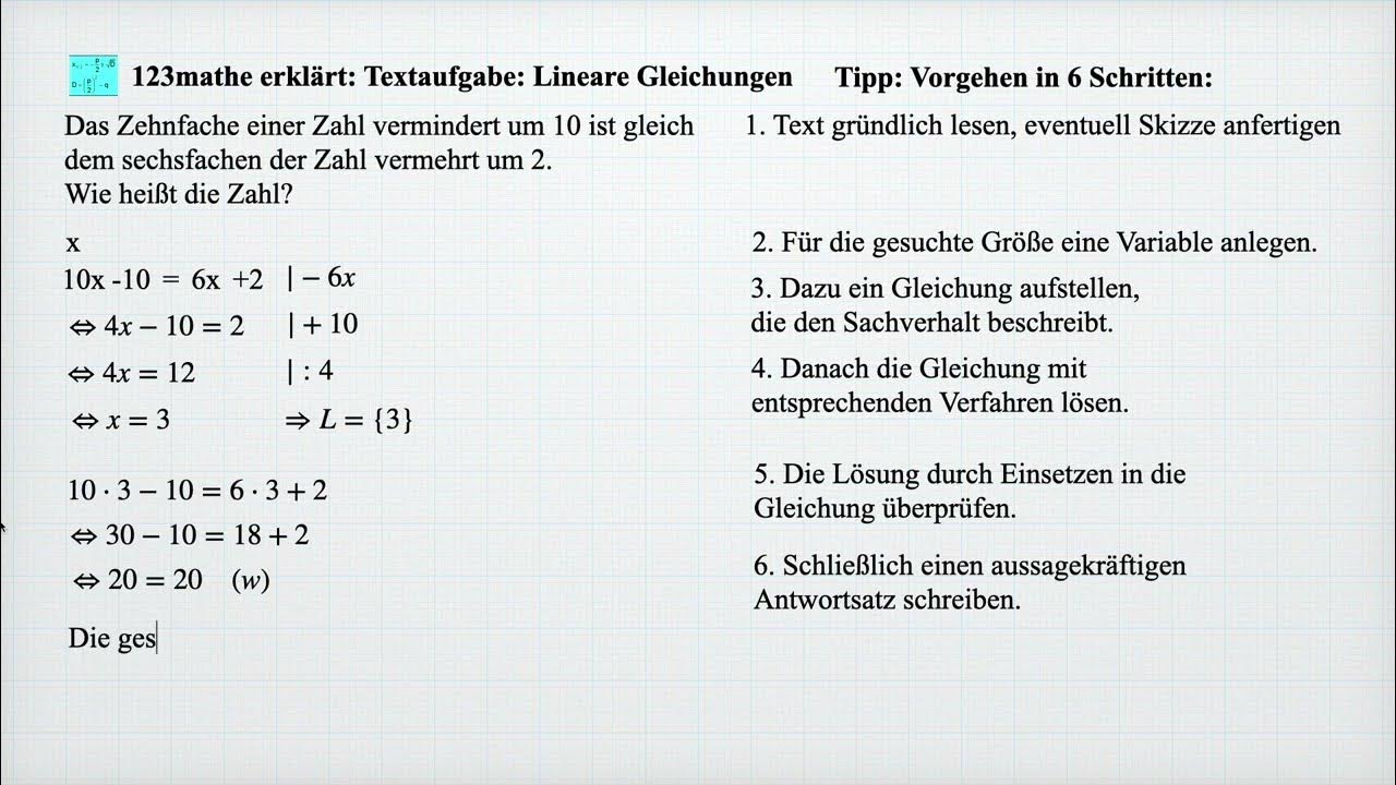 'Video thumbnail for Lineare Gleichungen Textaufgabe mit Tipps'
