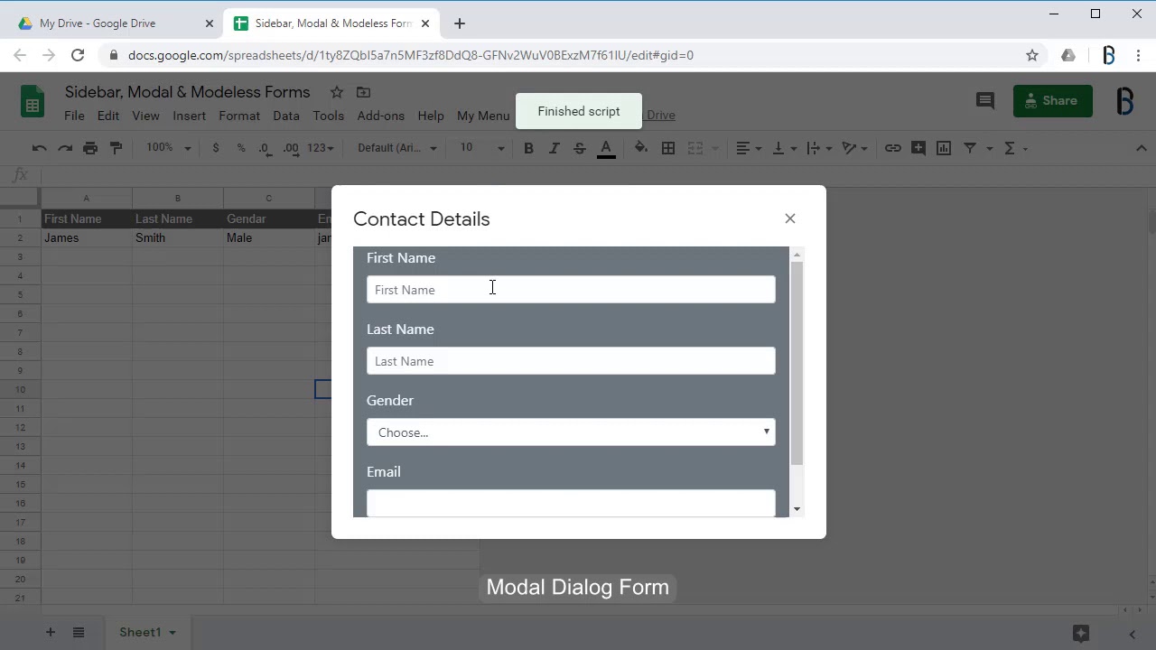 'Video thumbnail for Creating Forms in Google Sheets – Sidebar & Modal Dialog forms'