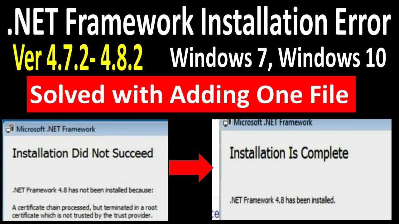 Video thumbnail for .NET Framework 4.7.2, 4.8.2 Installation Error Windows 7, 10, certificate chain processed,terminated