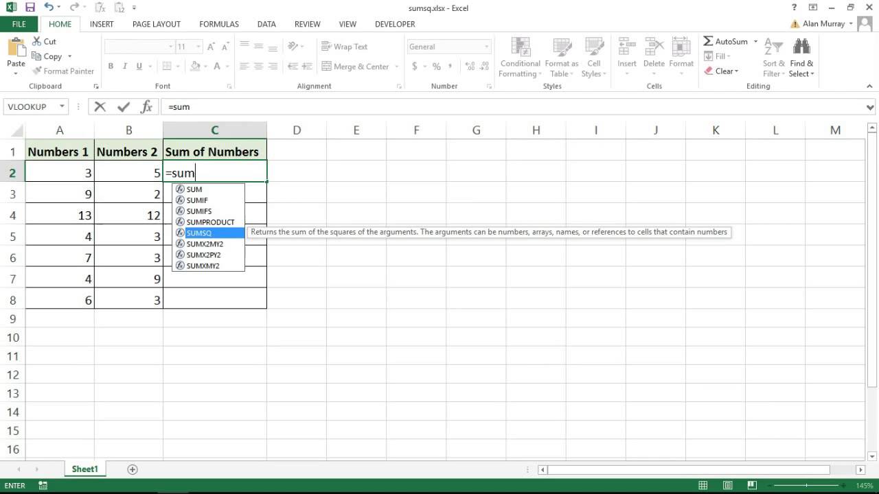 Video thumbnail for How to Use the SUMSQ Function in Excel