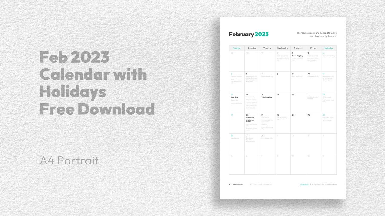 'Video thumbnail for Feb 2023 Calendar with Holidays Free Download'