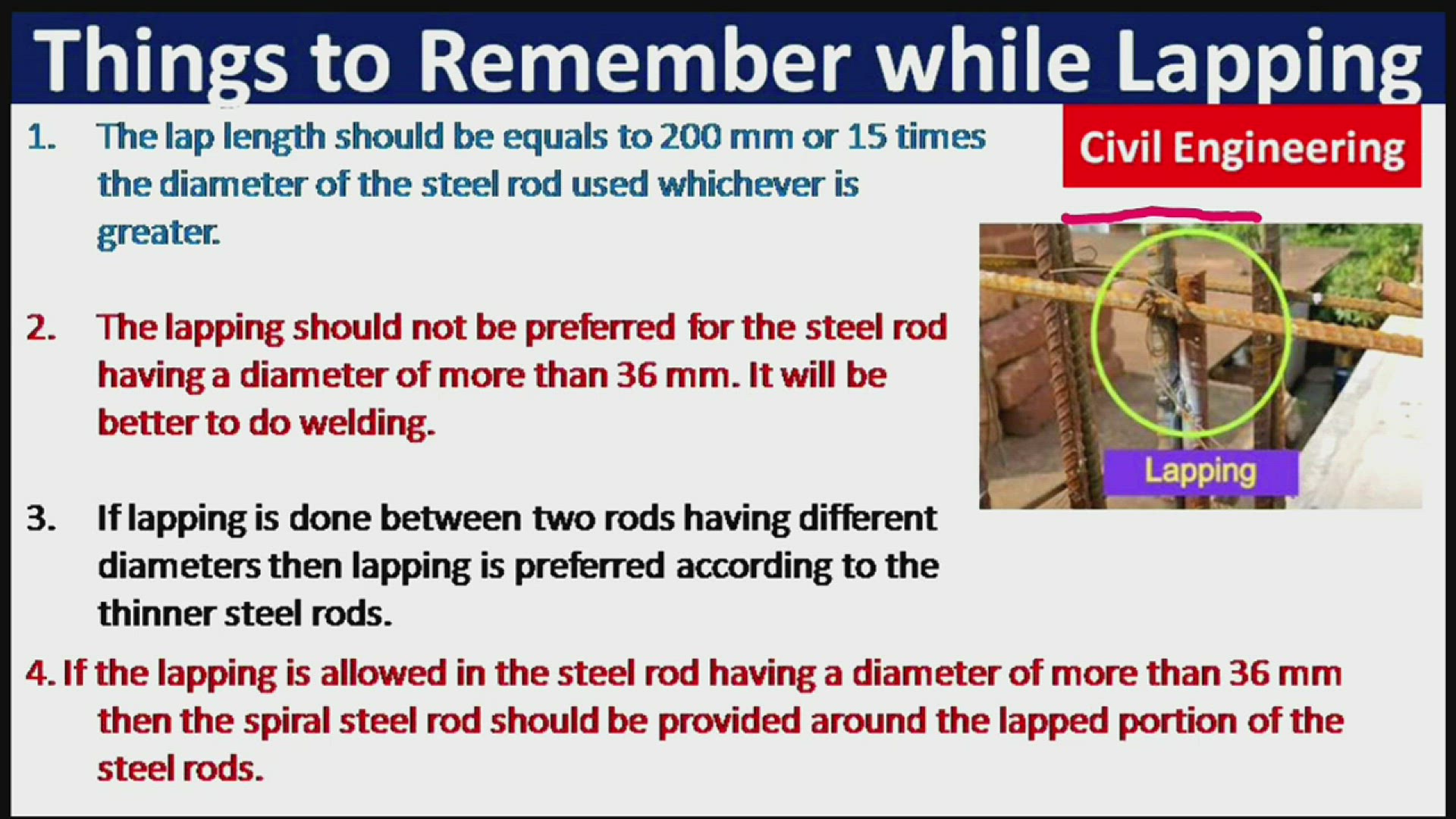 'Video thumbnail for How much should be Minimum lapping length in Steed Rod?'