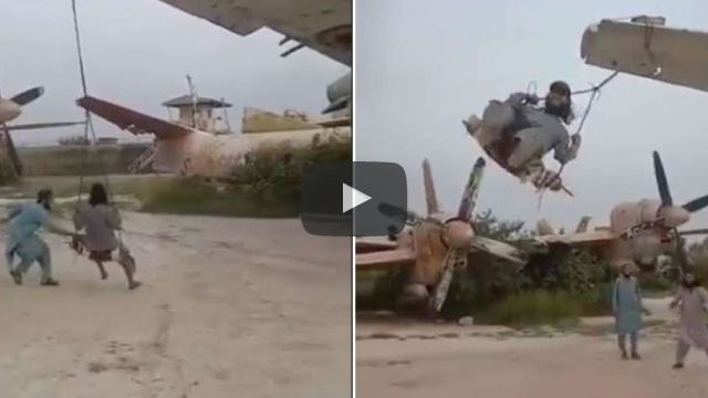 Video thumbnail for Taliban Fighter Swings on the Wings of the Fighter Plane