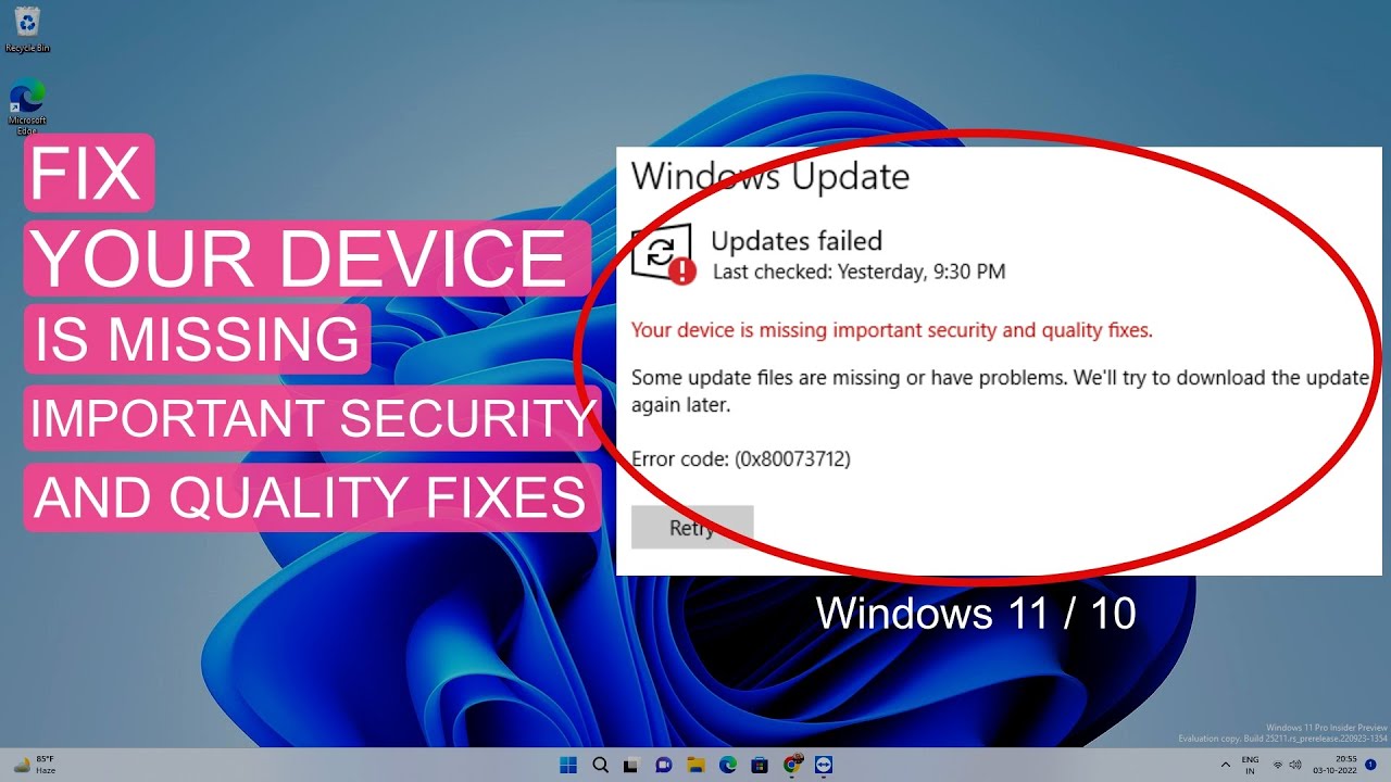 Video thumbnail for Fix Your Device Is Missing Important Security And Quality Fixes on Windows 11/10