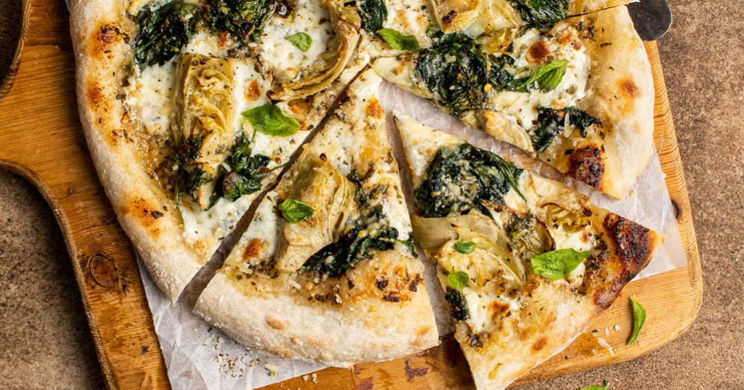 Video thumbnail for Spinach artichoke bagna cauda pizza