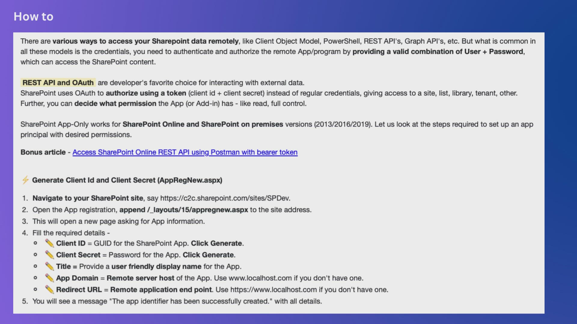 'Video thumbnail for How to generate client id and secret to register SharePoint App with OAuth'