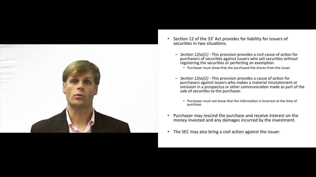 'Video thumbnail for Civil Liability Under Section 12 of the 1933 Act'