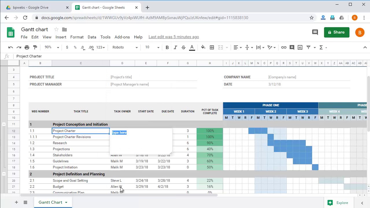 'Video thumbnail for Google Sheets for Project Management - Add Task Description'
