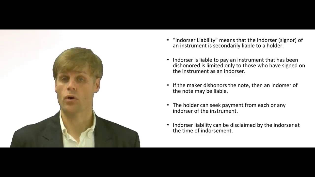'Video thumbnail for Indorser Liability for Negotiable Instrument'