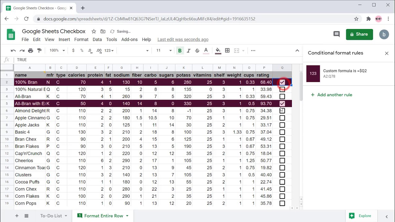'Video thumbnail for Google Sheets Checkbox - Apply Conditional Formatting across entire row'