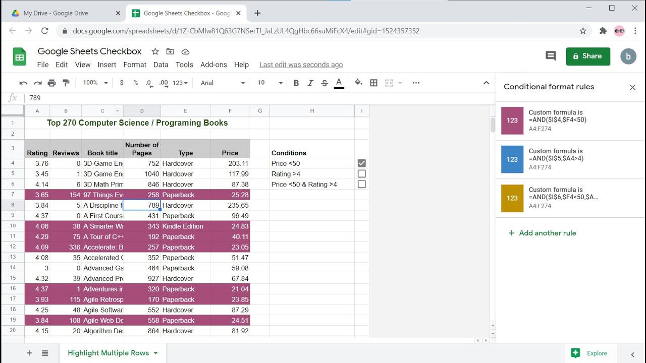 'Video thumbnail for Highlight multiple rows of Google Sheets based on conditions attached to Google Sheets Checkbox'