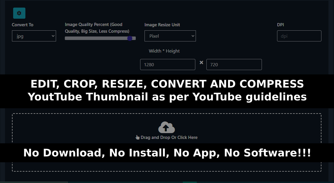 Video thumbnail for YouTube thumbnail edit, crop, resize, convert, compress without App Or Software.