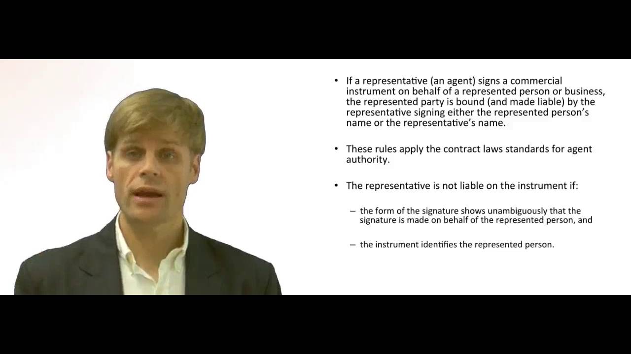'Video thumbnail for Liability on Negotiable Instrument by Agent Indorser'