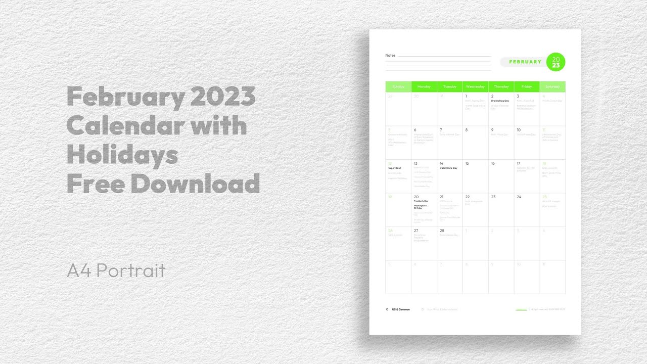 'Video thumbnail for February 2023 Calendar with holidays Free Download'