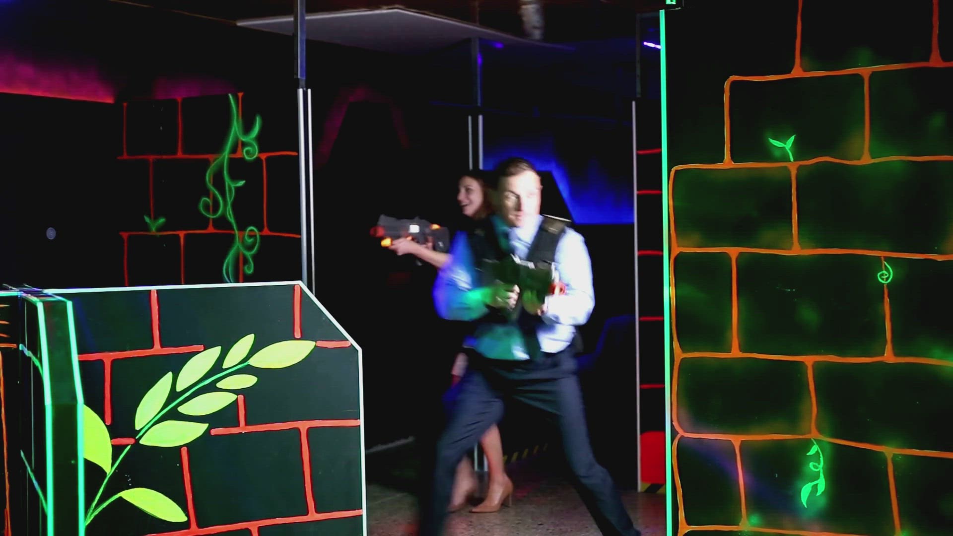 'Video thumbnail for Friends playing laser tag games'