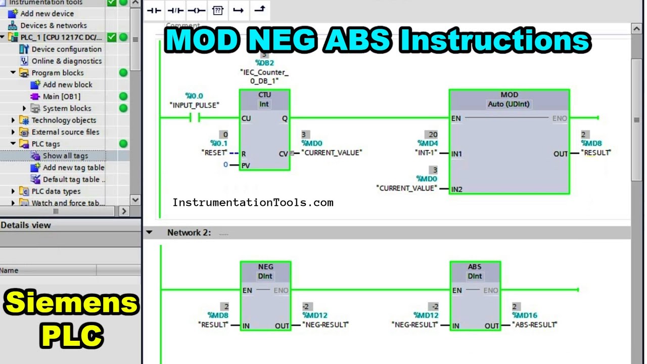 'Video thumbnail for Basics of Siemens PLC Programming - MOD NEG ABS Instructions'