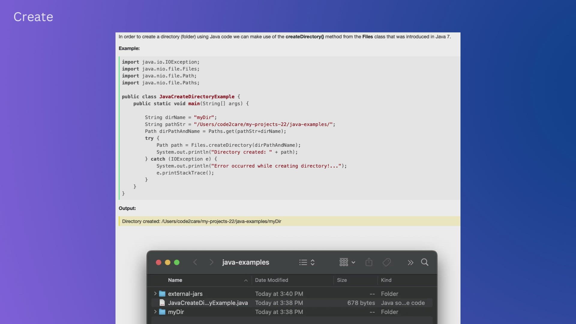 'Video thumbnail for Create a Directory using Java Code'