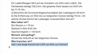 'Video thumbnail for Ankunftszeit LKW aus Geschwindigkeit, Strecke und Abfahrtszeit berechnen'