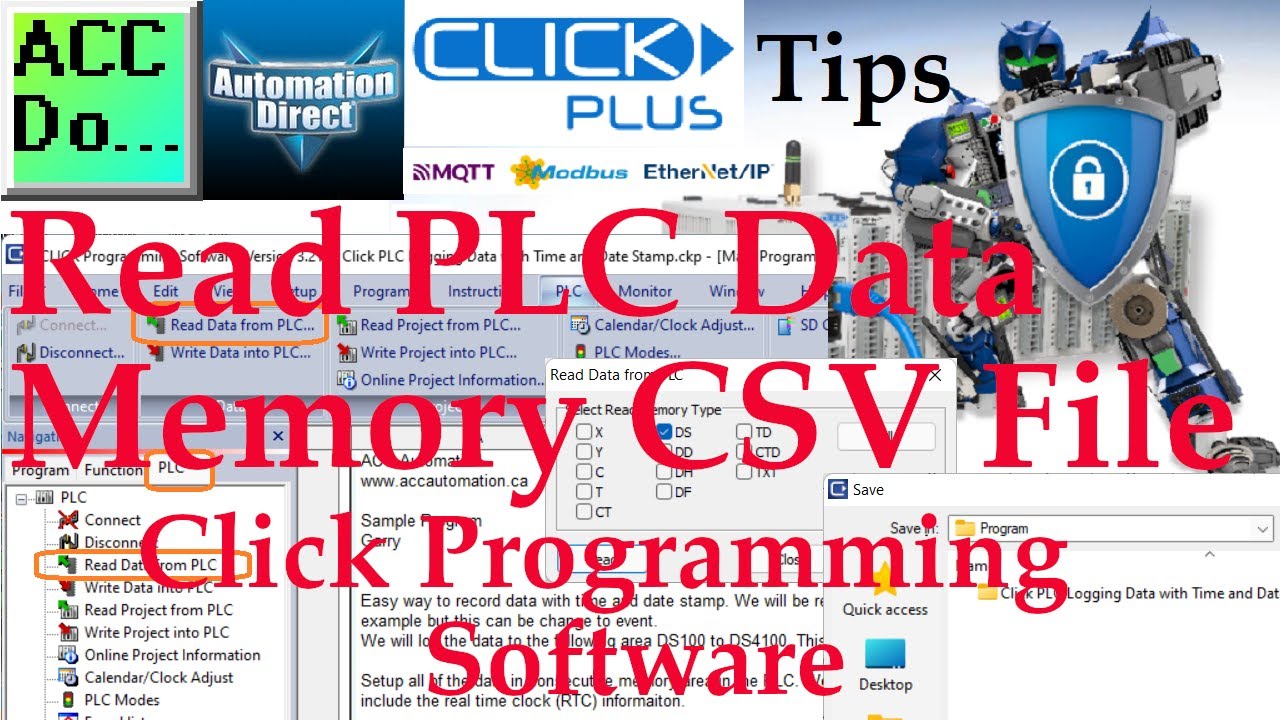 'Video thumbnail for Read PLC Data Memory CSV File Using Click Programming Software'
