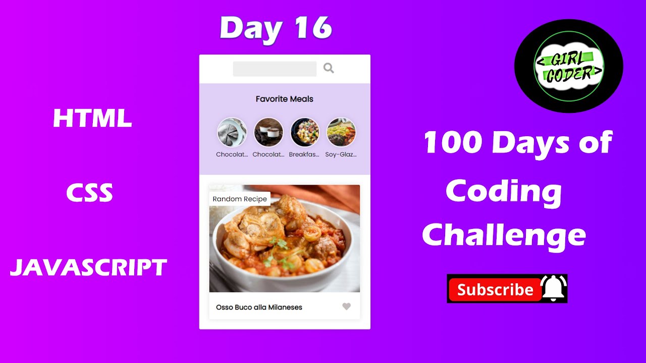 Video thumbnail for Day 16 in the Journey Of 100 Days Of Coding Challenge | Recipe App Series 2 | Web Development