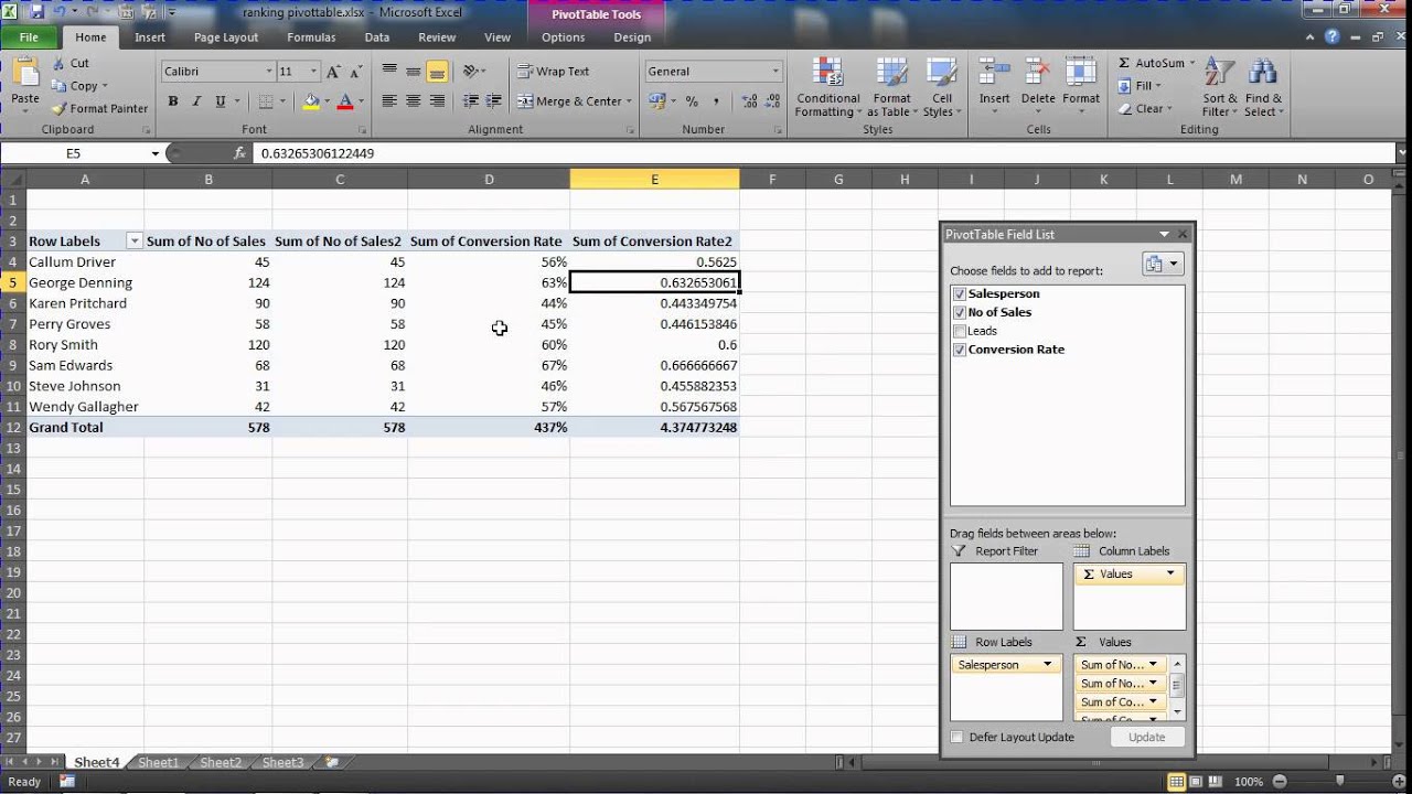 Video thumbnail for Rank Fields in a PivotTable