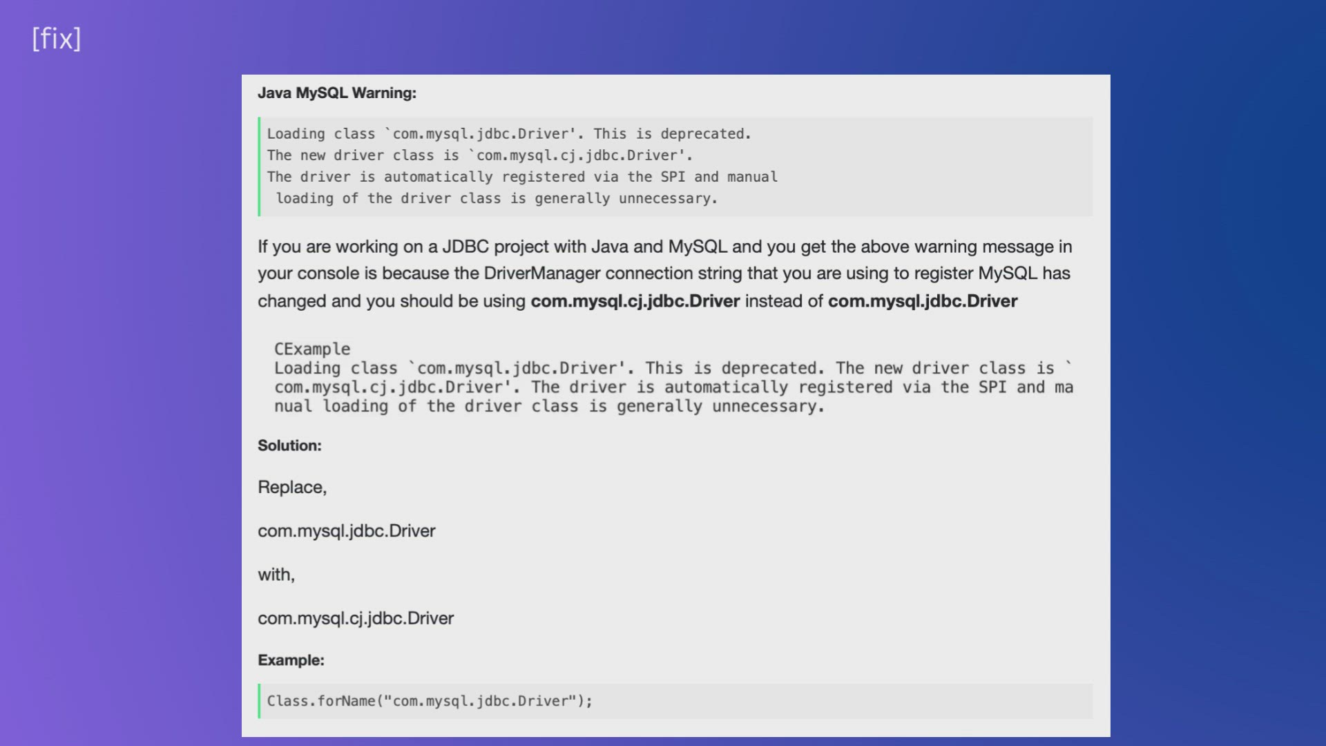 'Video thumbnail for [fix] Loading class com.mysql.jdbc.Driver is deprecated'