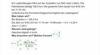 'Video thumbnail for Geschwindigkeit eines LkW aus Strecke und Zeit berechnen'